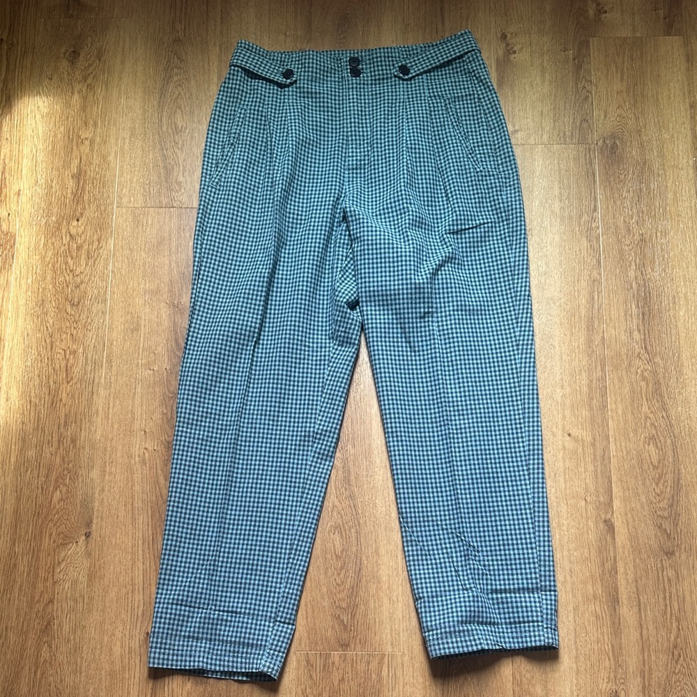 Sundance Women’s‎ Navy and Light Blue Cotton Linen Ankle Crop Gingham Pants